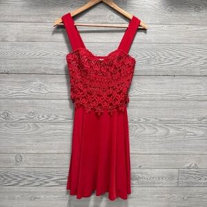 Chic Scarlet Lace Mini Dress